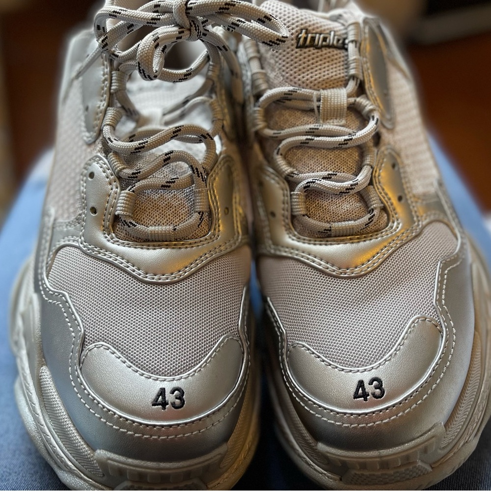 Balenciaga 
Triple S metallic sneakers Size 43 E US 10 lightly warm.